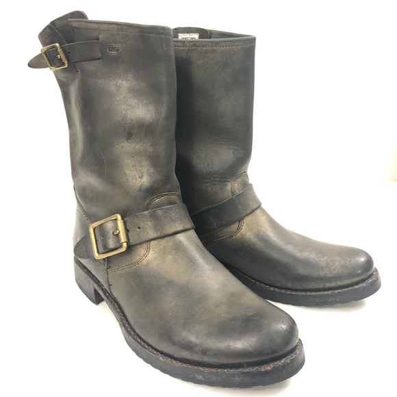 FRYE/COACH Sz 9 Antique Finish Leather Engineer Boots - Picture 2 of 16